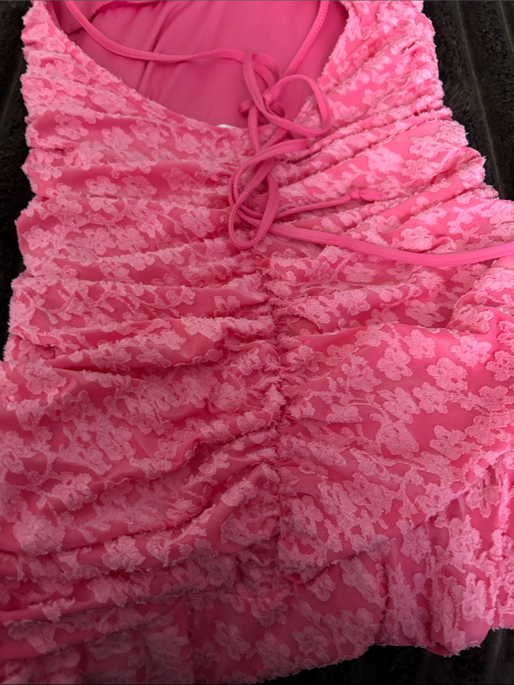 Ruched hot pink floral mini dress - Picture 7 of 7